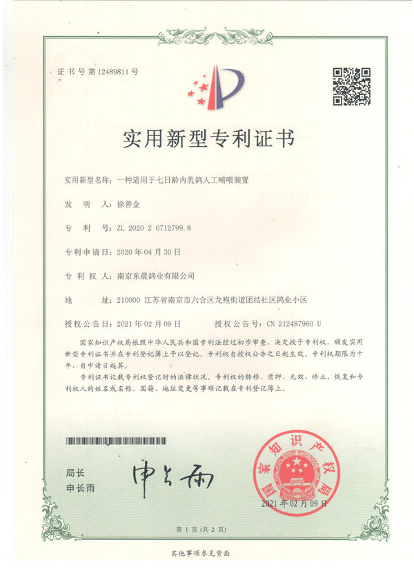 一種適用于七日齡內乳鴿人工哺喂裝置